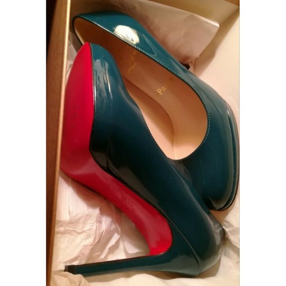 Christian Louboutin 35.5 New Simple 120 Teal Blue GPatent Leather Platform Pumps - Picture 4 of 8